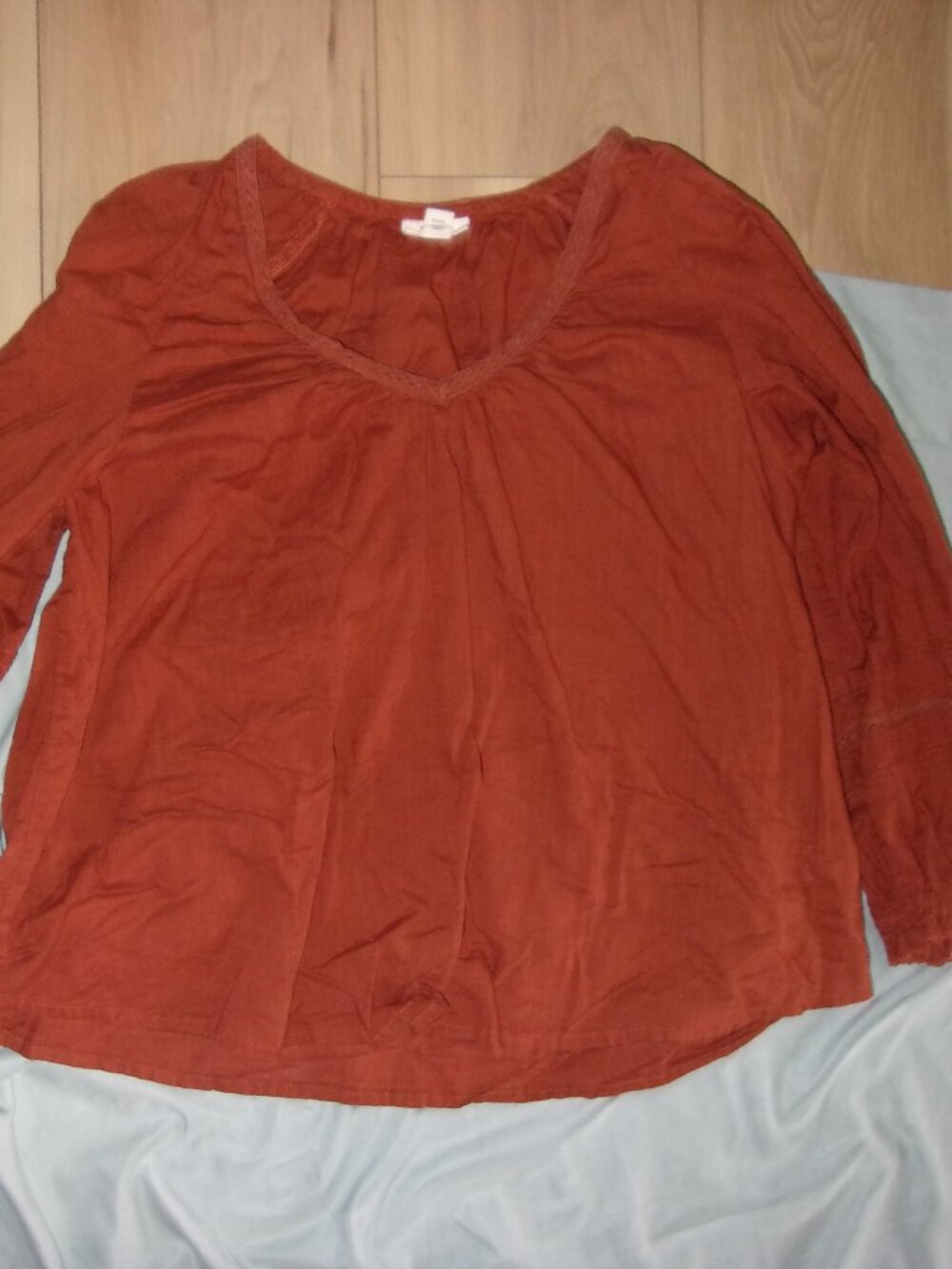 cotton boho size medium womens shirt top long sleeved blouse orange